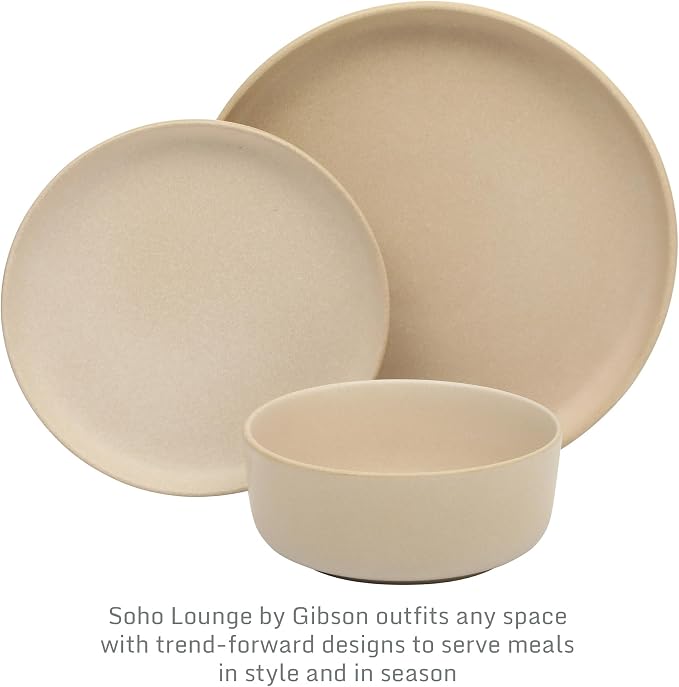 Gibson Elite Pasco 12 Piece Plates and Bowls Reactive Glaze Dishes Stoneware