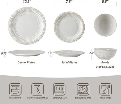 Famiware Ceramic Plates and Bowls Sets, Embossed Dishes Dinnerware