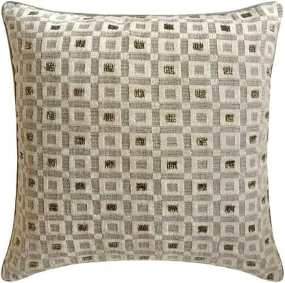 The HomeCentric King/Queen/Twin Grey Designer Full 68"x18" Bed Runner with 2 Pillow Cover, Checkered, Beaded, Hand Embroidery Bed Scarf on Velvet Fabric - The Brick Effect