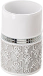 Creative Scents Mirror Damask Bathroom Cup - Electric Toothbrush and Toothpaste Holder for Bathroom, Gray & White Tooth Brush Holder Tumbler Cup for Toothbrushes, Toothpaste, Makeup Brushes or Rinsing