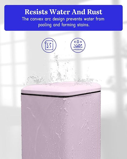 Bathroom Trash Can with Lid, 1.3 Gallon Trash Can with Removable Inner Bucket, Stainless Steel Garbage Can, Soft Close, Slim Pedal Trash Bin for Small Place, 5 Liters, Pink