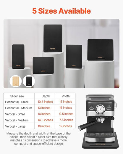 VEVOR Appliance Slider, Large 16 x 12-inch, Rolling Sliding Tray with Silent Rubber Wheels & Hollow Handle, Easy to Clean, Appliance Rolling Tray for Coffee Maker, Kitchen Countertop, Black
