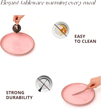 HomeVss 20-Piece Dinnerware Set - Serves 4, Shiny Glaze Pink with Speckle Effect Plates & Bowls Set | Microwave & Dishwasher Safe
