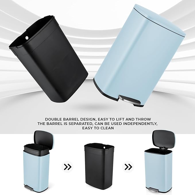 8 Gal Kitchen Trash Can, 30L Recycling or Garbage Bin, Brushed Stainless Steel Waste Basket, Soft&Quiet Close Dustbin, with Step-On Pedal, Removable Inner Bucket, for Home, Office, Living Room