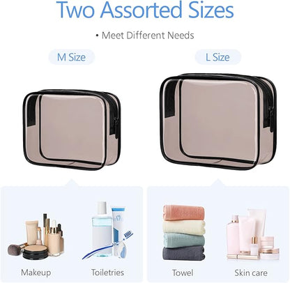 PACKISM Clear Makeup Bags - Well-made Clear Toiletry Bags for Traveling, Water-resistant Tsa Approved Toiletry Bag with Zipper Holds Small Items for Organization Fit Travel Essentials, Black Brown