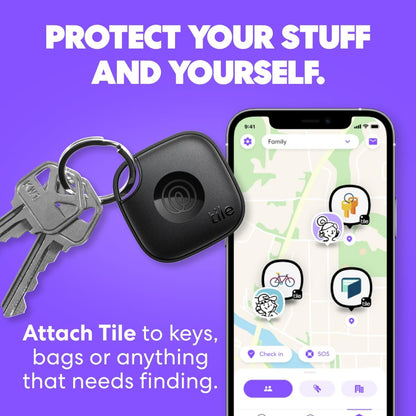 Tile by Life360 Mate - Bluetooth Tracker, Keys Finder and Item Locator for Keys, Bags and More. Phone Finder. Both iOS and Android Compatible. 4-Pack (Black)