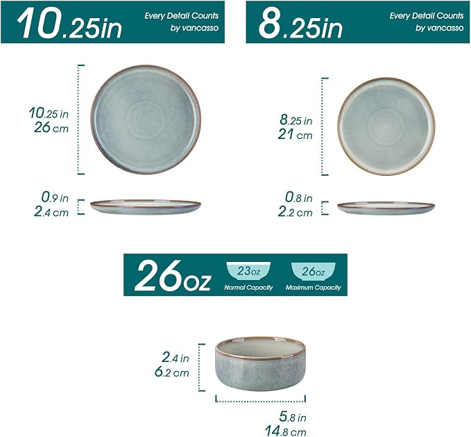 vancasso PLAYA Plates and Bowls Sets, 12 Pieces Light-Blue Dinnerware Sets