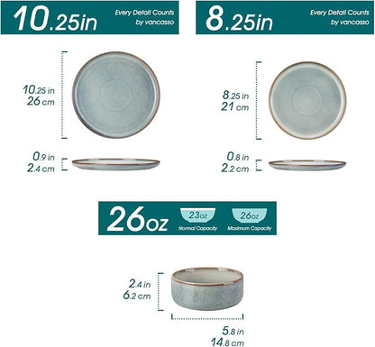 vancasso PLAYA Plates and Bowls Sets, 12 Pieces Light-Blue Dinnerware Sets