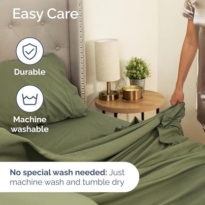 Extra Deep Pocket Twin Sheets - 3 Piece Breathable & Cooling Bed Sheets - Hotel Luxury Bed Sheet Set - Soft, Wrinkle Free & Comfy - Easily Fits Extra Deep Mattresses - Deep Pocket Sage Green Sheets