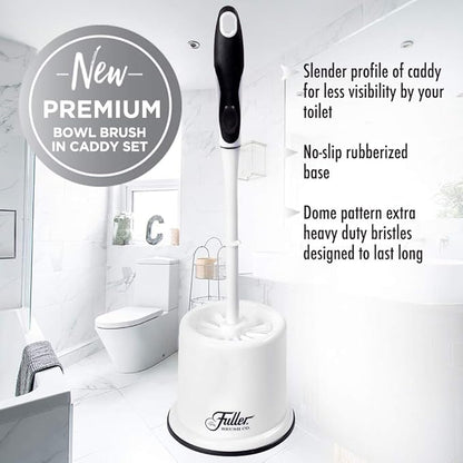 Fuller Brush Toilet Bowl Brush in Caddy Set – 16-Inch Long Handle Brush – Heavy Duty Dome Tufted Bristles, Rubberized Non-Slip Grip, Bathroom, Rim, Trap Cleaner (Pack of 4)