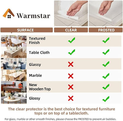 Warmstar Clear Table Cover Protector 37 x 77 Inch,1.5mm Thick Plastic Table Cover Rectangle,PVC Clear Table Protector,Desk Protector Mat for Kitchen, Dresser, Writing Desk，Dining Room Table