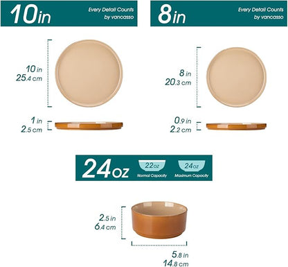vancasso ONION Ceramic Plates and Bowls Sets, 12 Pieces Brown Dinnerware Sets