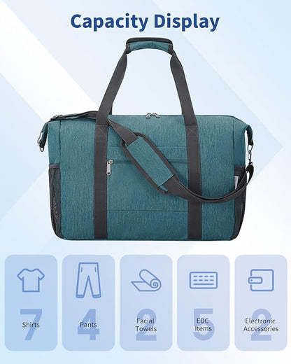 Narwey 18x14x8 Inches Travel Bag Spirit Airlines Frontier Personal Item, Travel Duffel With Wet Pocket Carry on Bag for Airplane Underseat Duffle Overnight for Women and Men (Teal)