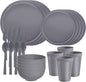 20 Piece RV & Camping Dinnerware Set, Elegant Ceramic-Look Large Bowls & Plates, Unbreakable & 100% Microwave Safe, Melamine Alternative Service for 4, Gray