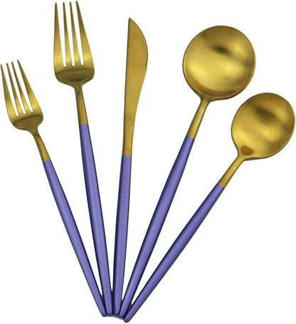 Gugrida 5-Piece Matte Gold Silverware Set, 18/10 Stainless Steel Satin Finish Flatware, Kitchen Utensil Set, Dishwasher Safe