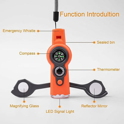 Emergency Survival Function Whistle, Outdoor Multifunctional Tool Safety Whistle with Lanyard, Ideal for Kayaking, Boating, Hiking, Camping, Climbing, Hunting, Fishing, Rescue Signaling
