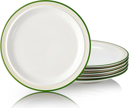 10.5-inch Porcelain Dinner Plate Set of 6 - Microwave, Oven and Dishwasher Safe, Scratch Resistant. (Cozy Green)