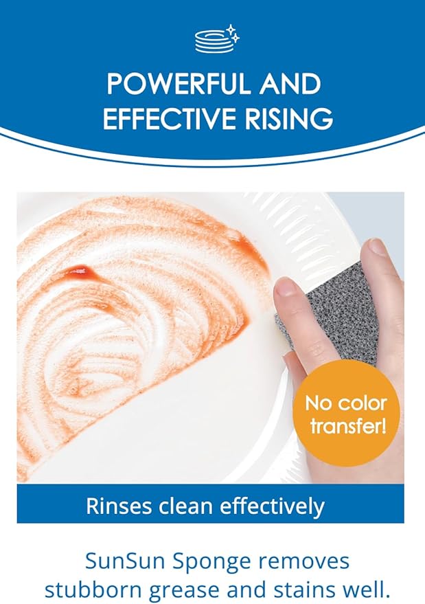 [SunSun Sponge] Kitchen Sponge 4-Pack, Multi-Purpose for Dishwash, Bath, and Stovetop, Excellent Drainage & Rich Lather, Durable & Long-Lasting
