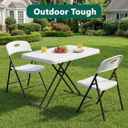 Folding Table 30 Inch - Small Desk Adjustable Height TV Tray for Laptop, Couch, Camping - Heavy Duty Utility Foldable Table for Small Spaces, No Assembly Required, White Granite