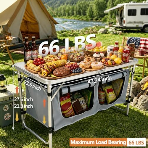 Folding Camping Table, Portable Foldable Camp Table with Large Storage