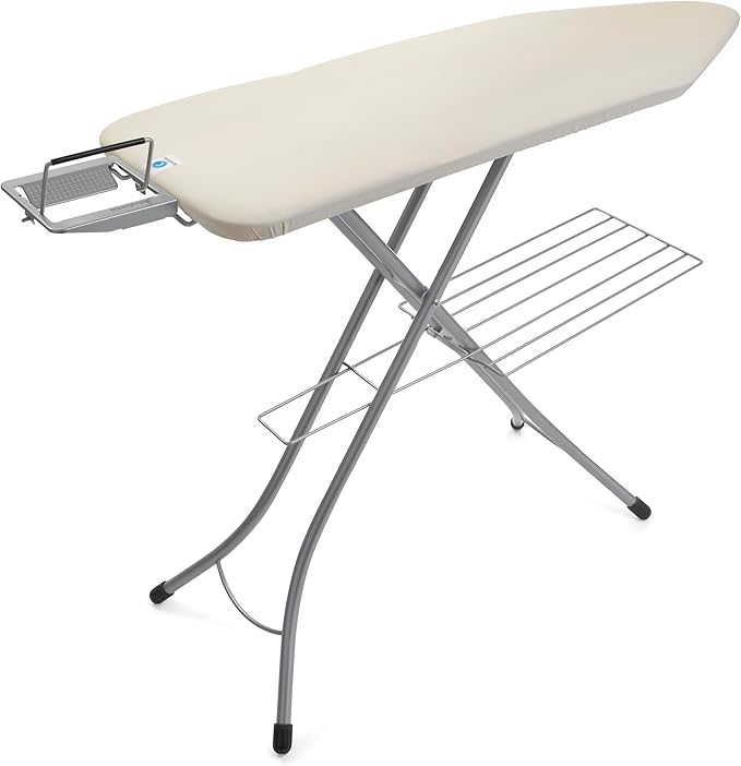 Brabantia Size C Ironing Board (49 x 18in) 7 Height Options, Adjustable Steam Iron Rest Holder & Linen Rack (Ecru) Non-Slip Feet, Anti-Collapse Child Locks