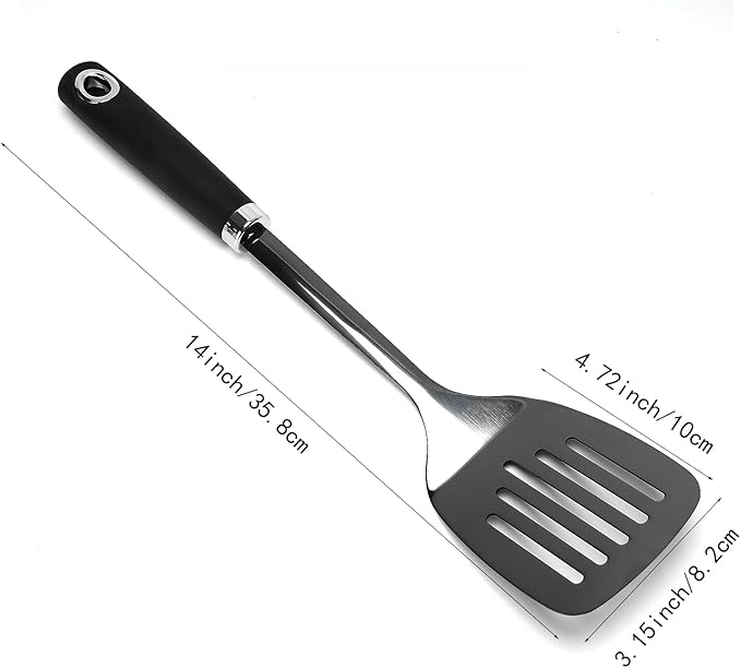 Brushed Slotted Stainless Steel Turner, Metal Spatulas for kitchen Use, Non-Slip Slotted Turner with Ergonomic Handle, Heavy Duty Cooking Utensils for Flipping Grilling Fish Eggs