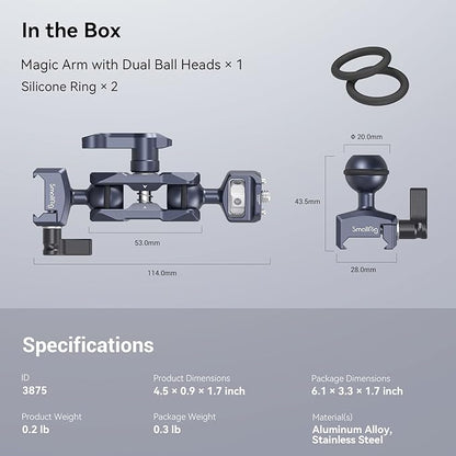 SmallRig Articulating Magic Arm with NATO Clamp and 1/4"-20 Screw (with Retractable Pins), 360 Degree Rotation, Max Load of 12 Ib Magic Arm for Field Monitor, Camera and Lights 3875