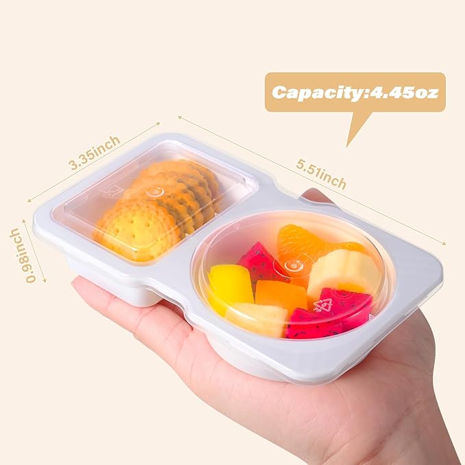 Double Compartment Snack Containers with Lids, 2 Compartment Condiment Container, Plastic Disposable Snack Pack Containers for Sauce, Salad, Food Storage Box(20PCS-White)