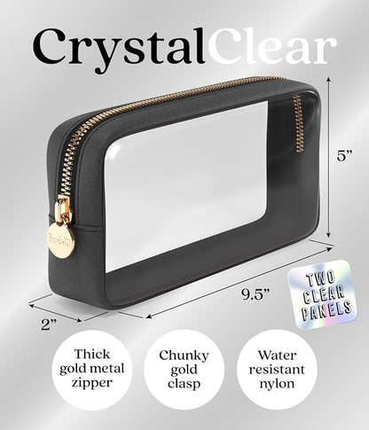 Clear Makeup Bag Zipper Pouch, Transparent Cosmetic Case Organizer, TSA Approved Travel Toiletry Case, Travel Accessories Essentials Makeup Tote for Women, Small Cute Make up Bag for Purse - Black