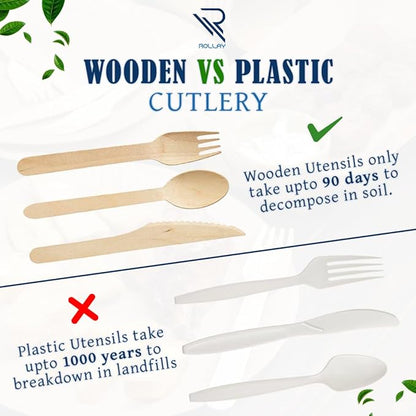 360 PCS Disposable Wooden Cutlery Set - Biodegradable Cutlery Set with Wooden Spoons, Forks, and Knives - Compostable Cutlery Wooden Utensils for Parties, Camping, and Picnic