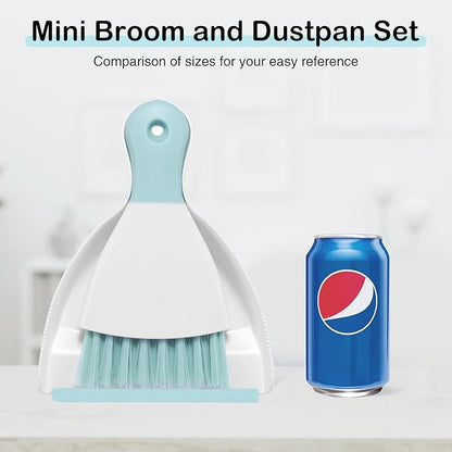 NACENA Mini Dustpan and Brush Set, Small Broom and Dustpan Set Dust Pan and Mini Hand Broom Dustpan and Broom Combo Compact for Home Table Keyboards Sofa Kitchen Pets, Blue