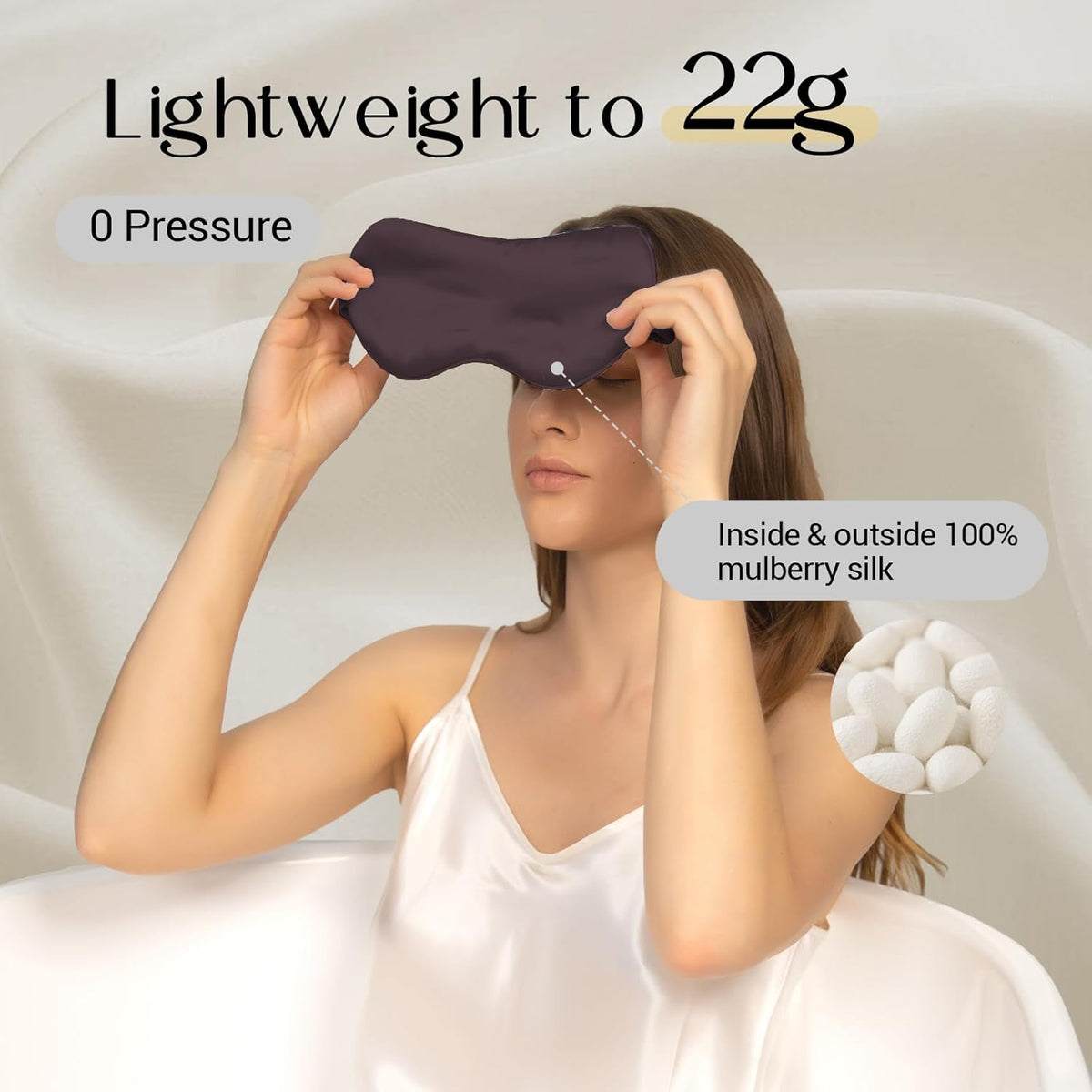 ZIMASILK Adjustable 100% 22 Momme Mulberry Silk Sleep Mask for Sleeping, Filled with Premium Mulberry Silk, Softest & Breathable Eye Sleeping Mask (Plum Wine)