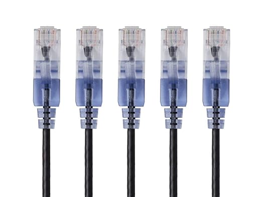 Monoprice Cat6A Ethernet Patch Cable - Snagless RJ45, 550Mhz, 10G, UTP, Pure Bare Copper Wire, 30AWG, 5-Pack, 7 Feet, Black - SlimRun Series
