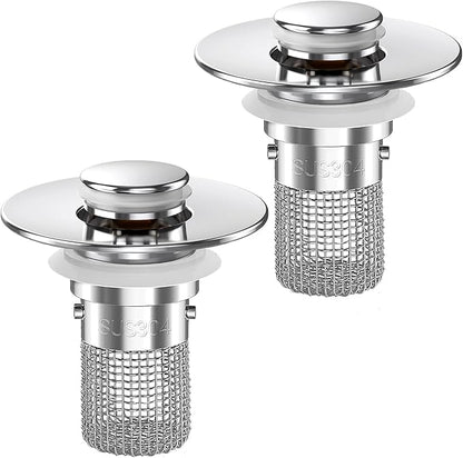 Sink Stopper Hair Catcher, Pop-up Sink Drain Strainer with Removable Stainless Steel Strainer Basket Hair Catcher, Bathroom Sink Strainer for Bathroom Sink Stopper Replacement
