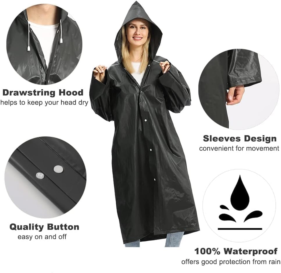 Opret 2 Pack Raincoats for Adults Reusable, EVA Rain Ponchos Lightweight Rain Coat Waterproof Rain Gear for Men and Women