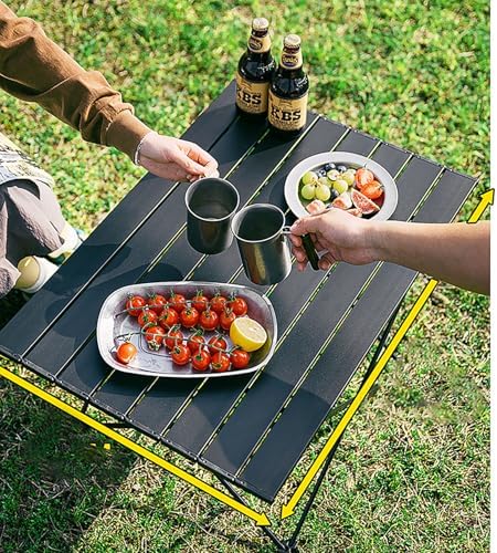 Folding Camping Table, 16 Inch x 13.8 Inch x 11.4 Inch Black Carbon Steel Foldable Table with Storage Bag for Home and Outdoors (S)