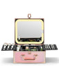 Qislee Makeup Box with A Detachable Lighted Mirror, Waterproof Travel Train Case, Cosmetic Organizer and Makeup Suitcase with Adjustable Dividers, Magnetic LED Mirror(Sparkling Gradient Pink)