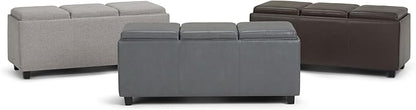 SIMPLIHOME Avalon 42 inch Wide Contemporary Rectangle Storage Ottoman in Stone Grey Vegan Faux Leather, Assembled, For the Living Room, Entryway and Family Room