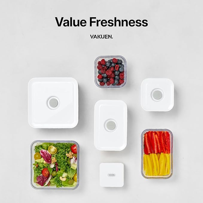 VAKUEN Premium Airtight Food Storage Containers, Mini 9P/SET include Vacuum Sealer, Smart One-Click Seal Lid, No Hinges, 100% Leak Proof, BPA-FREE, Dishwasher, Freezer & Microwave Safe