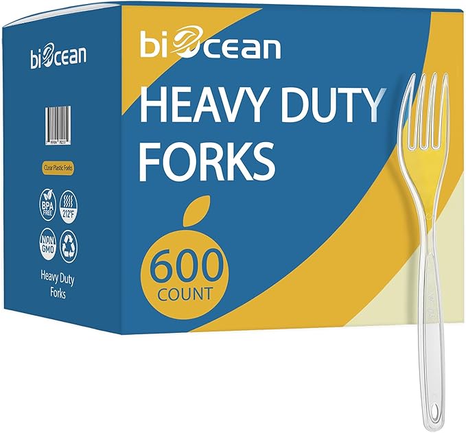 [600 Count] Clear Plastic Utensils 600 Disposable Forks Silverware Bulk Forks Bulk Heat Resistant Heavy Duty Silverware