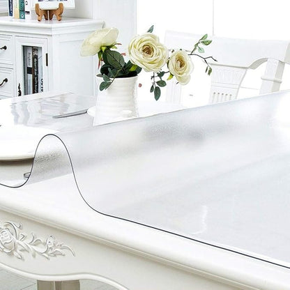 NECAUX Custom 56 x 100 Inch Frosted Table Cover Protector, 1.5mm Thick Wood Grain Transparent Table Pad Non-Slip Tablecloth Plastic Protective Pad for Dining Room Table Conference Table Meeting Table
