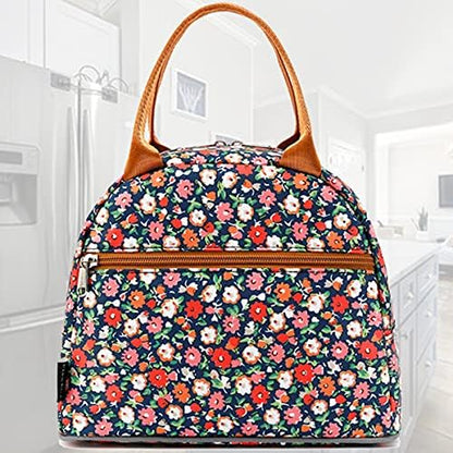 FlowFly Insulated Lunch Cooler Bag - Tote Bag Organizer for Women/Men, Floral#Red