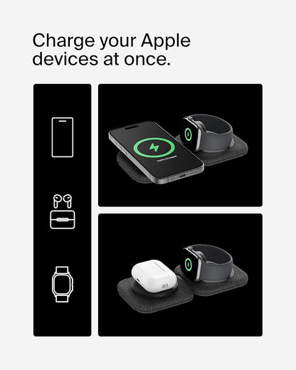 Belkin 2-in-1 Magnetic Charging Travel Pad 15W - MagSafe-Compatible Foldable Qi2-Certified Wireless Charging Station, iPhone Charger for iPhone 16 Series, Apple Watch 9, AirPods, and More - Black
