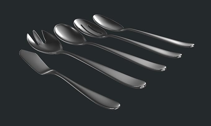 Matte Serving Set, 18/10 Stainless Steel Satin Flatware, Modern Brushed Finish Cutlery, Dishwasher Safe & Durable, Built to Last (10-Piece Serving Set, Fidenza)