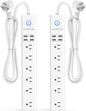 2 Pack Power Strip Surge Protector Flat Plug - 6 Widely Spaced Outlets 4 USB Charging Ports, 2100J/10A with 6Ft Long Extension Cord, Overload Surge Protection, Wall Mount for Home Office