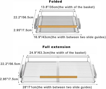 Pull Out Cabinet Organizer Expandable Slide Out Kitchen Cabinet Drawer Heavy Duty Stainless Steel Storage Shelf Rack for Base Cabinet Pantry Closet Under Sink Divider Organization