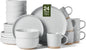 Famiware Milkyway Stoneware Dinnerware Sets with Mugs, Service for 6 (24 Pieces), Plates and Bowls Sets -Scratch Resistant, Microwave and Dishwasher Safe Dishes Set, Light Gray