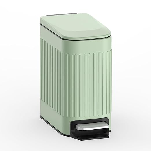 TrashAid Slim Bathroom Trash Can with Lid Soft Close, 6 Liter/1.6 Gallon Stainless Steel Small Garbage Can with Removable Inner Bucket, Step Pedal, Slim Wastebasket for Toilet, Office, Bedroom, Green