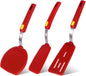 Silicone Spatula Turner Heat Resistant 600°F 3 Piece Set Non Scratch Flexible Slotted and Solid Thin Rubber Spatula Flipper for Cooking Pancake,Egg,Fish,Burger,Steak for Nonstick Cookware,Red