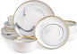 Marble Gold Rim Dinnerware Sets, Porcelain Plates and Bowls Sets, Modern Luxury Dish Set for 4, White Grey China Dinner Set for Special Occasions, Hand Wash Quickly